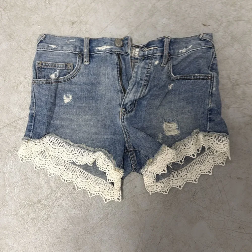 Free People Blue Jean Shorts with Lace Trim Size 25